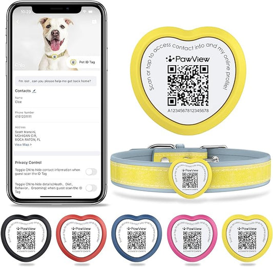 Slide On Dog Tags Personalized for Pets, NFC & QR Code Pet Tag, Silent Silicone Cat Tag for Collars&Harnesses - Scan Alert | Instant Location | Pet Profile | Pet APP Control, Heart-shaped,1 PC