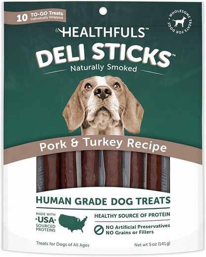 Deli Sticks Pork and Turkey Human-Grade Gluten-Free Soft and Chewy Dog Treats, 10 Count Bag