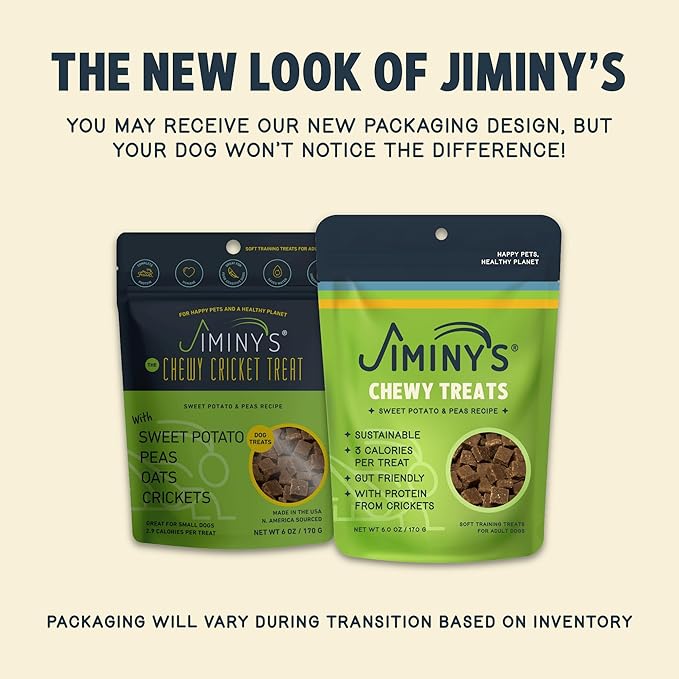 Jiminy's Chewy Cricket Dog Training Treats, Hypoallergenic, 6oz, Sweet Potato & Pea (Pack of 1)
