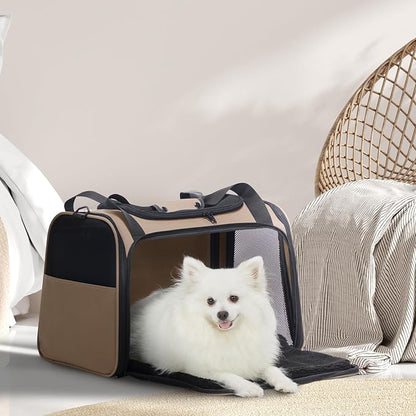 PETSFIT Pet Carrier for Cat, Dog Carrier for Small Dogs, Soft Cat Carrier Bag with Cozy Extendable Mat for Pets Under 25 Lbs (Large, Khaki)
