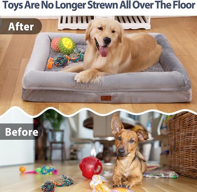 Small Dog Bed, Orthopedic Dog Bed with Waterproof Cover, Removable Memory Foam Bolster Dog Soft Sofa Bed with Nonskid Bottom, Pet Bed with Washable Cover