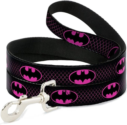 Buckle-Down Dog Leash Batman Shield Chainlink Black Hot Pink 6 Feet Long 1.5 Inch Wide, Multicolor (DL-6FT-WBM163-W)
