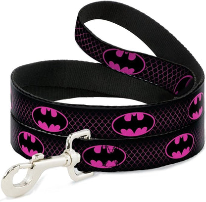 Buckle-Down Dog Leash Batman Shield Chainlink Black Hot Pink 4 Feet Long 1.0 Inch Wide, Multicolor (DL-WBM163)