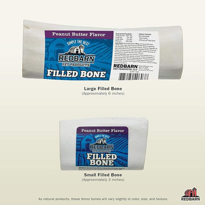 Redbarn Filled Dog Bones | Natural Long-Lasting Dental Treats; Suitable for Aggressive Chewers | Large (6") - 5 Bones (Peanut Butter)