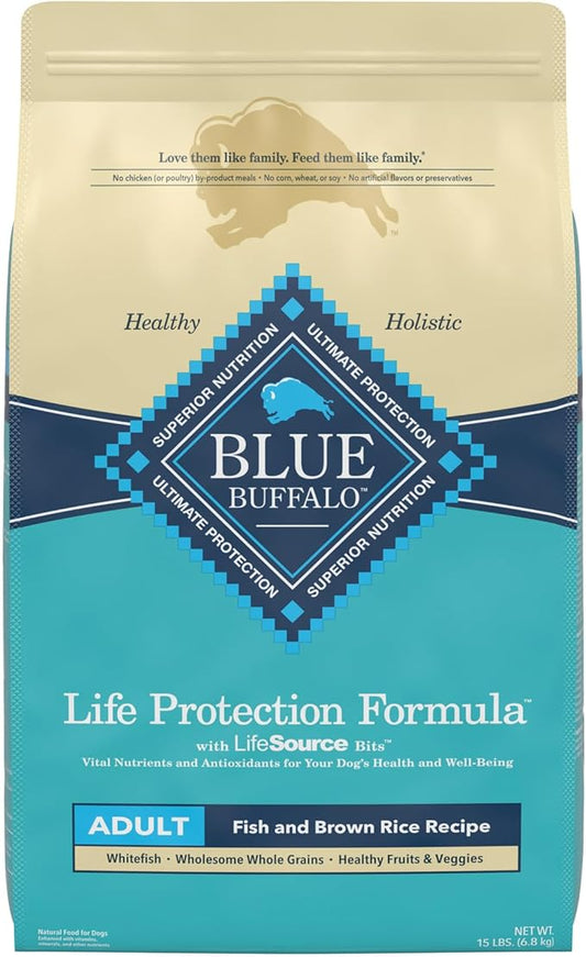 Blue Buffalo Life Protection Formula Natural Adult Dry Dog Food, Fish and Brown Rice 15-lb