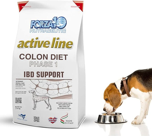 Forza10 Active Colon Support Diet Phase 1 Hydrolyzed Dog Food, Dry Dog Food Helps Dogs with Diarrhea, Colitis and Constipation, Wild Caught Anchovy Protein Flavor, 8 Pound Bag