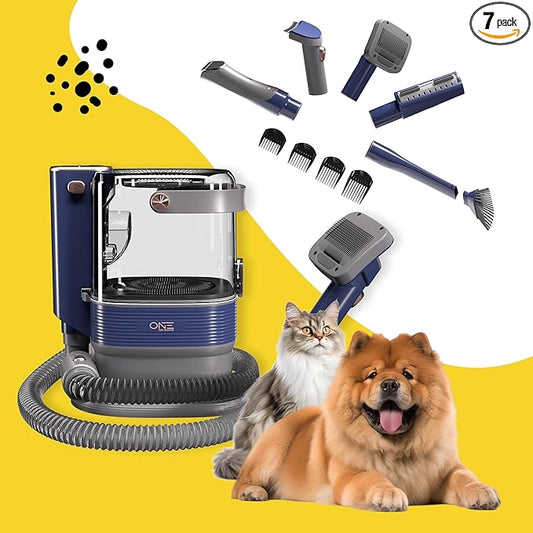 ONE Products Low Noise Dog Hair Vacuum & Dog Grooming Kit with 3.2L Large Capacity for Shedding Grooming Hair, Quiet Pet Grooming Tools, 5 Replaceable Heads, and 4 Combs