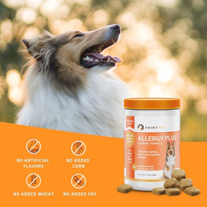 Allergy Plus Calming Formula for Dogs - Comprehensive Seasonal Allergy Support - Helps Manage Histamine Levels - Premium 13-in-1 Blend with Colostrum, Bromelain, Chamomile & More