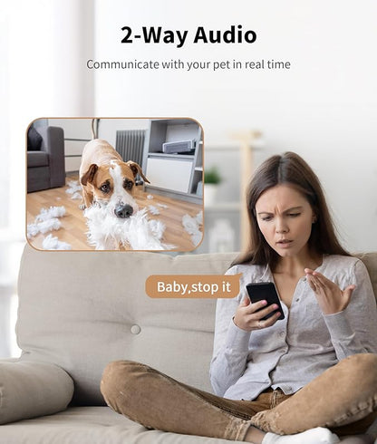 2K Pet Camera Treat Dispenser, 360°View Dog Camera with Phone App, 5G&2.4G WiFi 2-Way Talk Pet Camera Indoor for Cats Remote Treat Tossing, Motion Alerts, Auto Tracking