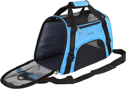 JMOON Cat Carrier Soft-Sided Airline Approved Pet Carrier Bag,Pet Travel Carrier for Cats,Dogs Puppy Comfort Portable Foldable Pet Bag (Medium, Blue)