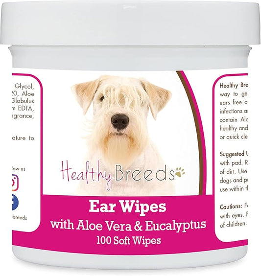 Healthy Breeds Sealyham Terrier Ear Cleaning Wipes with Aloe & Eucalyptus for Dogs 100 Count