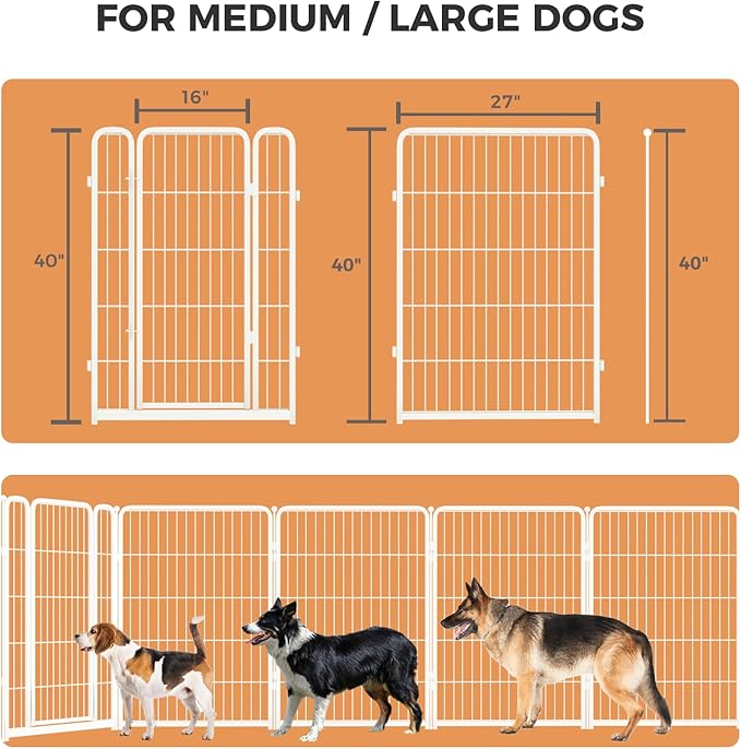 FXW Homeplus Dog Playpen Designed for Indoor Use, 40" Height for Large Dogs, White│Patented