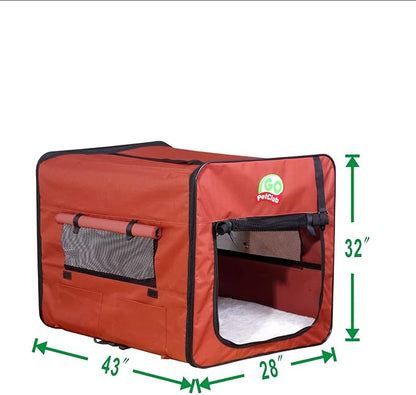 Go Pet Club 43" Soft Collapsible Dog Crate, Portable Pet Carrier, Thick Padded Pet Travel Crate for Indoor & Outdoor, Foldable Kennel Cage with Durable Mesh Windows, Brown