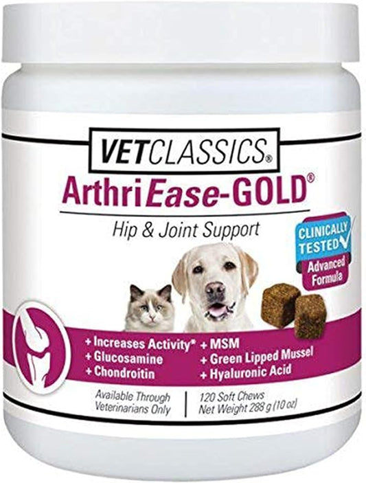 Vet Classics ArthriEASE-Gold Advanced Joint Support for Dogs, Cats, – Supports Pet Flexibility, Discomfort – Helps Improve Dog Joint Movement, Cat Cartilage Health - Includes Antioxidants – 120 Ct.
