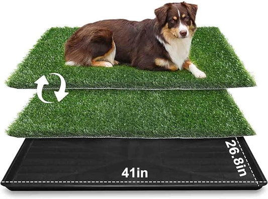 LOOBANI 41in x26.8in Large Dog Grass Porch Potty Tray, 2 Packs Replacement Artificial Grass Puppy Training Pads, Quickly Absorbency Portable Dog Patio Potty for Balcony Apartment Use