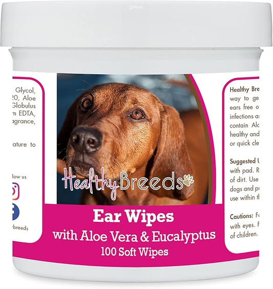 Healthy Breeds Redbone Coonhound Ear Cleaning Wipes with Aloe & Eucalyptus for Dogs 100 Count