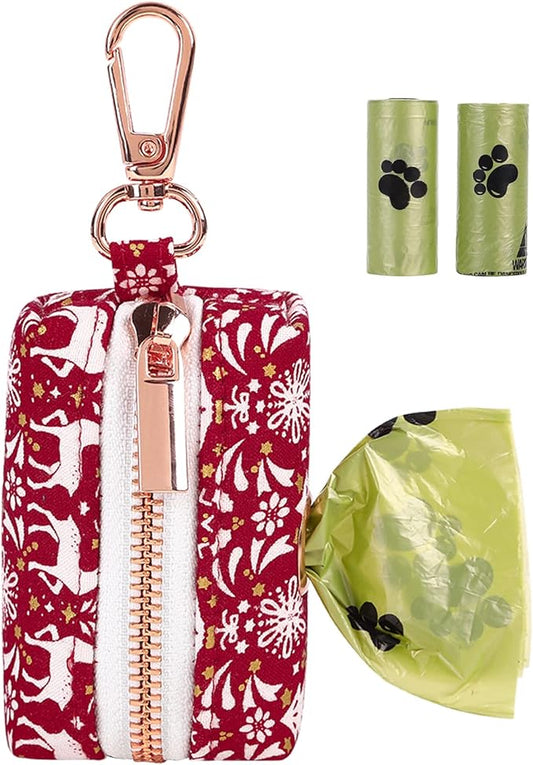 ARING PET Dog Waste Bag Dispenser, Cotton Doggy Poop Bags Holders Attach to Any Leashes, Portable Washable Christmas Pet Waste Pouch Dispenser with Metal Zipper
