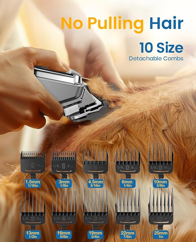 oneisall Dog Clippers for Grooming for Thick Heavy Coats/Low Noise Rechargeable Cordless Pet Shaver with Stainless Steel Blade/Waterproof Dog Shaver for Dogs Pets and Animals (Stainless Steel)