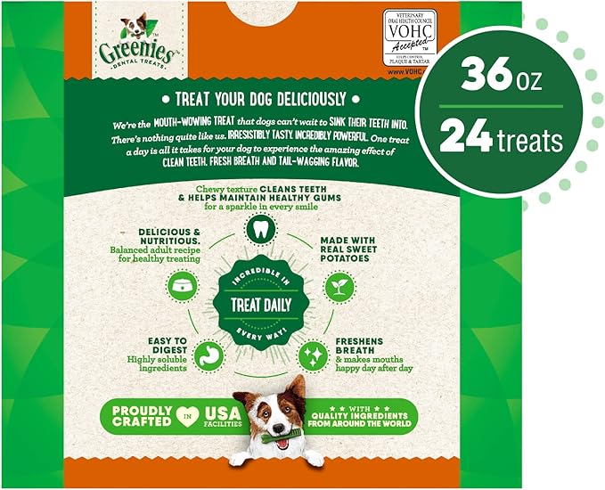 Greenies Large Natural Dog Dental Treats, Sweet Potato Flavor, 36 oz. Pack (24 Treats)