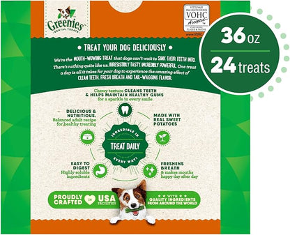 Greenies Large Natural Dog Dental Treats, Sweet Potato Flavor, 36 oz. Pack (24 Treats)