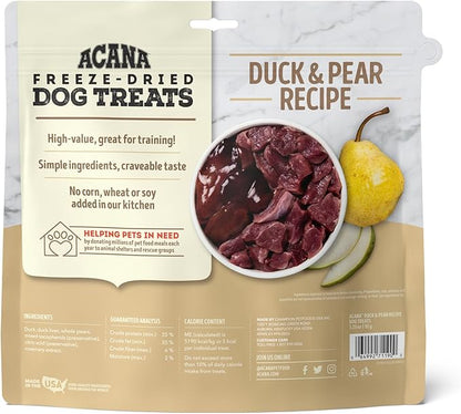 Acana Singles Grain Free Dog Treats, Limited Ingredients & Freeze-Dried, Made in USA, Duck & Pear, 3oz