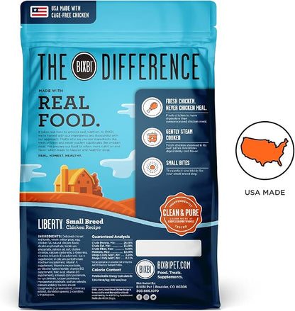 BIXBI Liberty Small Breed Grain Free Dry Dog Food, Chicken, 4 lbs - Fresh Meat, No Meat Meal, No Fillers - Gently Steamed & Cooked - No Soy, Corn, Rice or Wheat for Easy Digestion - USA Made