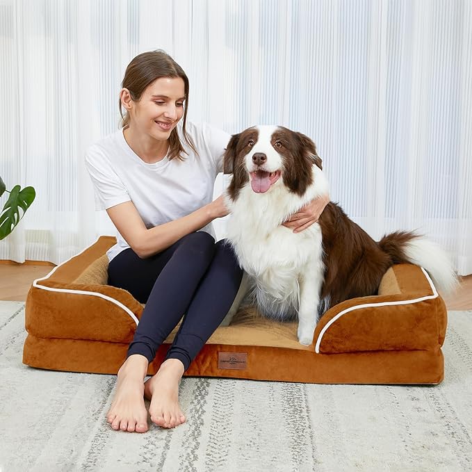 Waterproof Dog Bed, XXL Dog Bed Orthopedic Foam, Waterproof Dog Sofa Bed with Washable Removable Cover & Non-Slip Bottom(XX-large,Caramel)