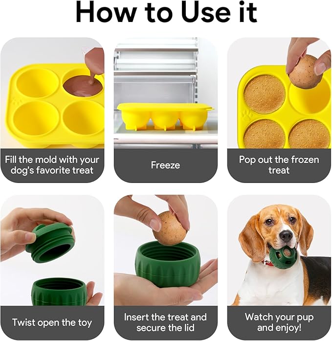 6 Cavities Dog Treat Molds with Lid Compatible with Woof Pupsicle and Power Chewer Pupsicle, Silicone Molds for Dog Frozen Treats, Reusable Tray for Making Refill Treats for Pupsicle Toy (2Pcs)