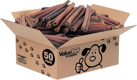 ValueBull Collagen Sticks, Beef Dog Chews, Jumbo 12 Inch, 50 Count BULK PACK - Natural & Safe, Single Ingredient, Rawhide-Free, Long Lasting, Healthy for Hips, Joints, Skin & Coat