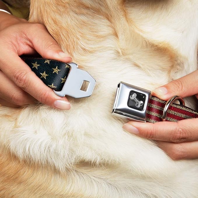 Buckle-Down Dog Collar Seatbelt Buckle Vintage US Flag Stretch 16 to 23 Inches 1.5 Inch Wide, Multi Color, 1.5" Wide - Fits 16-23" Neck - Medium (DC-W32210-WM)