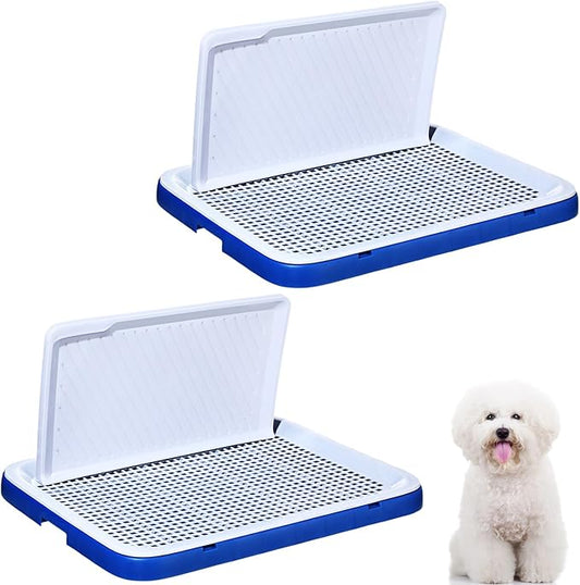 2 Pcs Indoor Dog Potty with Splash Wall Puppy Mesh Training Toilet Portable Pee Pad Holder Pet Training Tray with Pee Baffle Dog Litter Box with Removable Post for Small and Medium Dogs