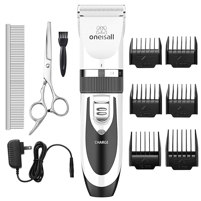 oneisall Dog Shaver Clippers Low Noise Rechargeable Cordless Electric Quiet Hair Clippers Set for Dogs Cats Pets