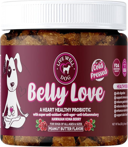Belly Love - Heart Healthy Probiotic & Digestive Enzymes - Probiotics for Dogs - Gut Flora, Diarrhea & Bowel Support - Dog Supplement Soft Chew for Pet Immune System and Digestive Health