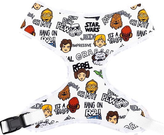 Star Wars Pet Harness, Dog Collar Plastic Buckle, Star Wars Characters and Quotes Cartoon Collage Gray