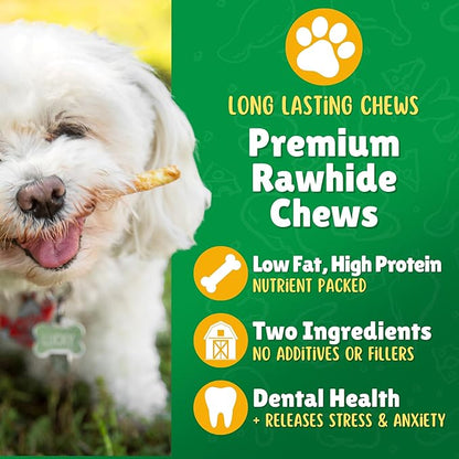 Lucky Premium Treats Chicken Wrapped Dog Treats – USA Made Raw Hide Sticks for Small & Toy Size Dogs – Long Lasting, Preservative Free Dog Treats – 80 Chews