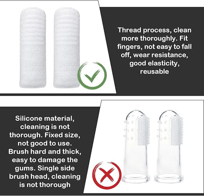 4 PCS Pet Finger Toothbrush, Microfiber Fingerbrush for Dogs Cats, Teeth Oral Cleaning, Dental Care, Washable & Comfortable & Durable, 1 Set for Two Fingers White