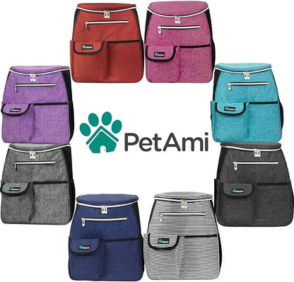 PetAmi Dog Travel Bag Backpack, Airline Approved Dog Bags for Traveling, Puppy Diaper Bag Supplies, Pet Camping Essentials Hiking Accessories Dog Mom Gift, Food Container, Collapsible Bowls, Dark Gray