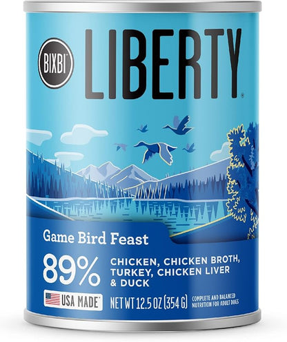 BIXBI Liberty Grain-Free Canned Wet Dog Food, Game Bird Feast Recipe, 12.5 oz. Cans (Pack of 12)