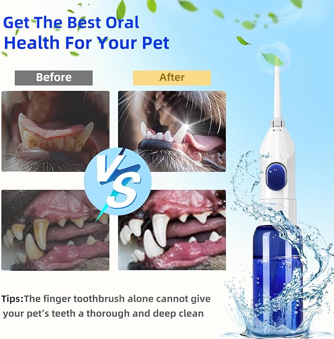 Pet Manually Tooth Cleaner - Equipped for Dog Finger Toothbrush, 2 Nozzles, for Dog and Cat Teeth Cleaning & Dental Care, Cat and Dog Toothbrush, Tooth Brushing Kit Suitable for Dog and Cat