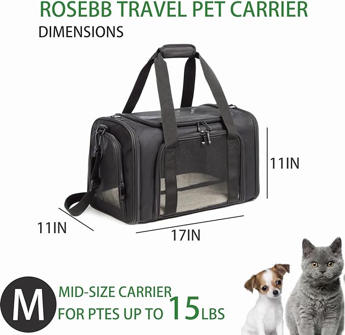 Cat Carrier Dog Carrier Pet Carrier Cat Bags for Small Medium Cats Dogs Puppies of 15 Lbs,of Airline Approved Small Dog Bag Soft Sided,Collapsible Travel Puppy Carrier (Medium, Black)