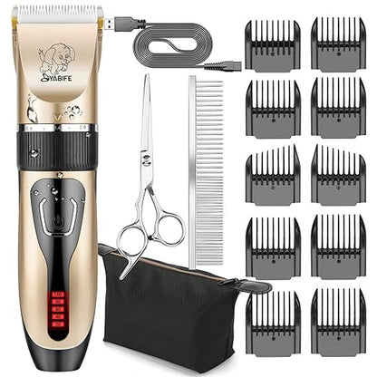 Dog Clippers, USB Rechargeable Cordless Dog Grooming Kit, Electric Pets Hair Trimmers Shaver Shears for Dogs and Cats, Quiet, Washable, with LED Display (yellow)