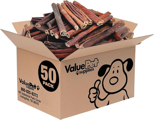 ValueBull Collagen Sticks, Beef Dog Chews, Super Jumbo 12 Inch, 50 Count BULK PACK - Natural & Safe, Single Ingredient, Rawhide-Free, Long Lasting, Healthy for Hips, Joints, Skin & Coat