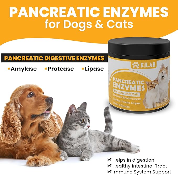 Pancreatic Enzymes for Dogs - Kilab - Pancreatin for Dogs and Cats - Pancreatic Enzyme - 10x digestive enzymes - Designed for Pets with EPI (12 Oz)
