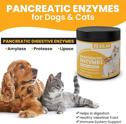 Pancreatic Enzymes for Dogs - Kilab - Pancreatin for Dogs and Cats - Pancreatic Enzyme - 10x digestive enzymes - Designed for Pets with EPI (12 Oz)
