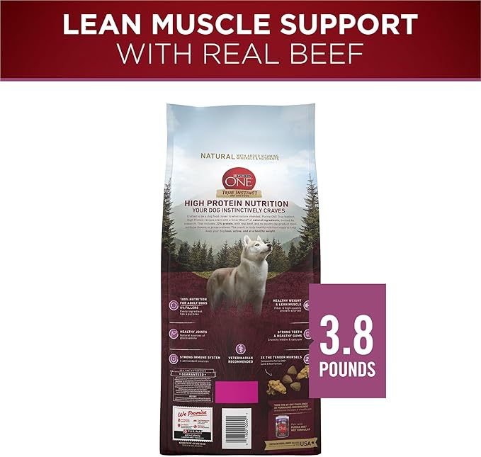 Purina One True Instinct Lean Muscle Support With Real Beef Natural With Added Vitamins, Minerals and Nutrients High Protein Dog Food - 3.8 lb. Bag