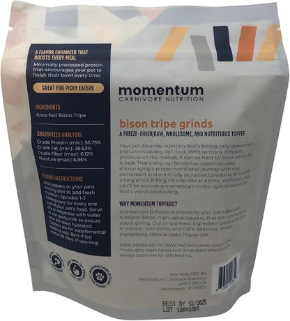 Momentum Carnivore Nutrition Freeze Dried Raw Bison Tripe Topper 3.75 Oz Bag