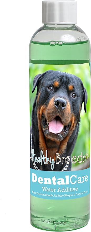 Healthy Breeds Dog Dental Care Water Additive for Rottweiler - Helps Freshen Breath, Reduce Plaque & Control Tartar - Mint Flavor - 8 oz