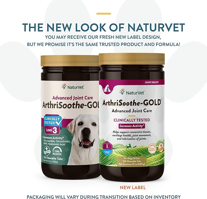 NaturVet – ArthriSoothe-GOLD – Level 3 Advanced Joint Care | Clinically Tested to Support Connective Tissue, Cartilage Health & Joint Movement | Enhanced with Glucosamine, MSM, Chondroitin & Green Lipped Mussel | For Dogs & Cats | 120 Chewable Tablets