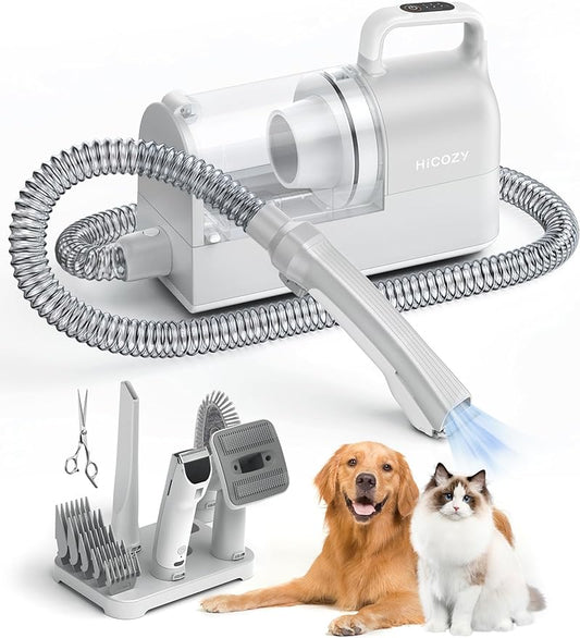 Hicozy S1+ Dog Grooming Kits, Minimum 50dB Pet Friendly Vacuum Machine, 12Kpa/120V Pet Grooming Vacuum for Dogs with 2L Dust Cup, 6 Professional Pet Grooming Kit for Dogs Cats, Gray