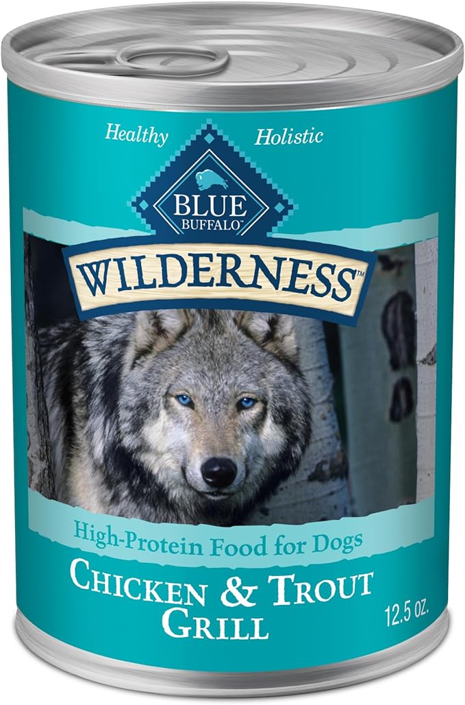 Blue Buffalo Wilderness High Protein, Natural Adult Wet Dog Food, Trout & Chicken Grill 12.5-oz cans (Pack of 12)